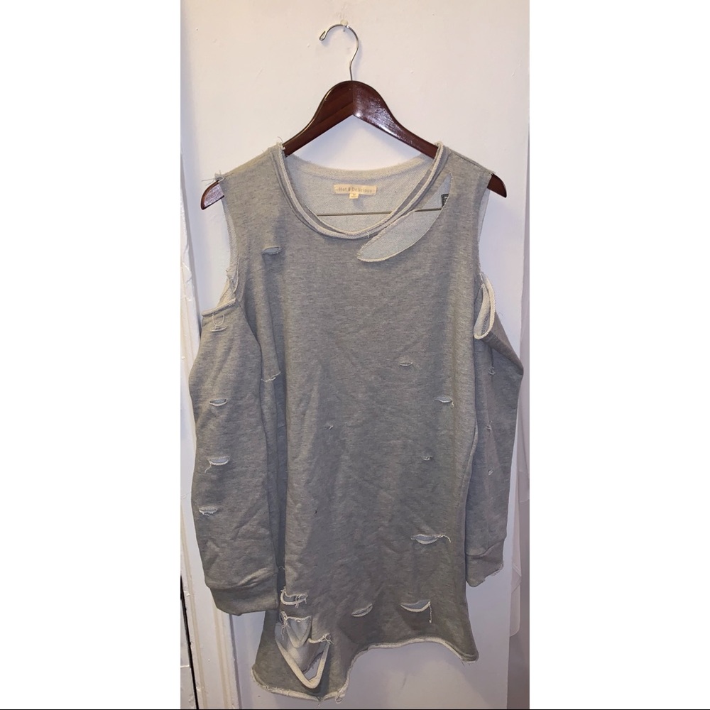 Gray sweater dress with rips